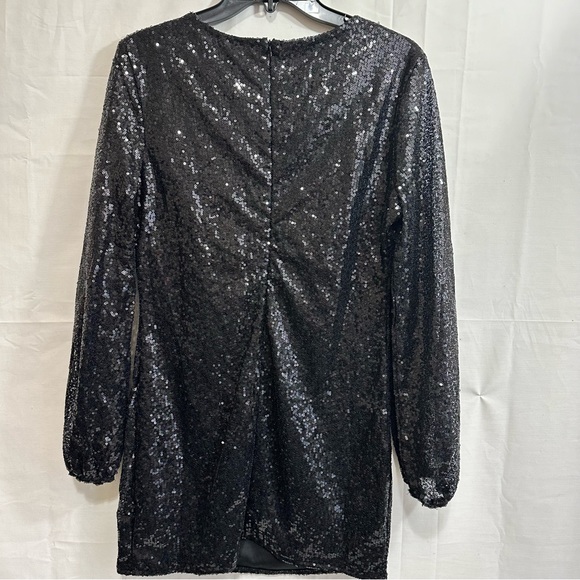 Womens Black Sequined Round Neck Long Sleeve Mini Dress Size XL - Picture 6 of 7